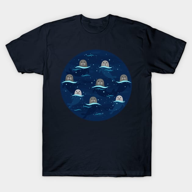 Seals in Glowing Sea T-Shirt by nadyabasos